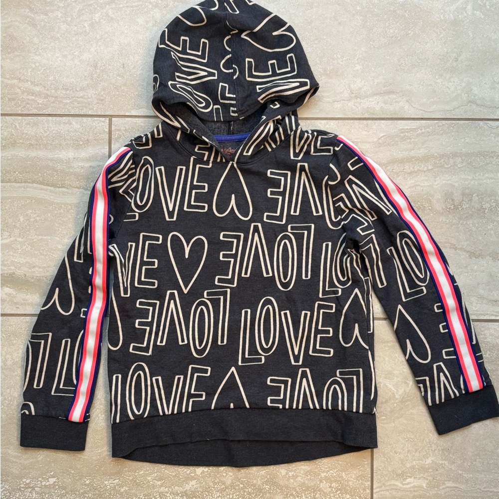 Girls Cat & Jack Hooded Sweatshirt Size L 10/12 Love & Heart Print Valentines